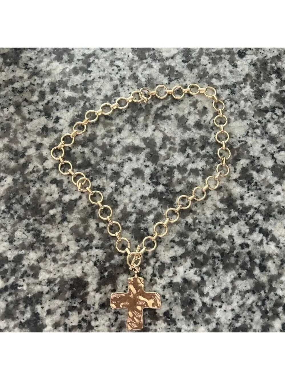 Chunky Necklace Cross Necklace Hammered Women Large Statement